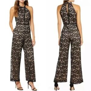 Julia Jordan Black Lace Halter Neck Wide Leg Jumpsuit